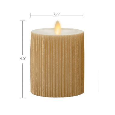 Luminara&reg; Moving Flame&reg; 4.5-Inch Gold Ribbed Real-Flame Effect Pillar Candle. View a larger version of this product image.