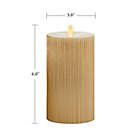 Alternate image 2 for Luminara&reg; Moving Flame&reg; 6.5-Inch Gold Ribbed Real-Flame Effect Pillar Candle
