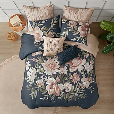 Madison Park&reg; Camillia 8-Piece Queen Comforter Set in Navy. View a larger version of this product image.