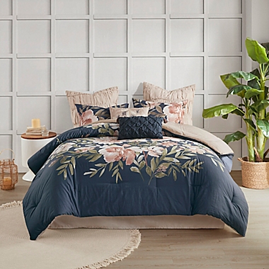 Madison Park&reg; Camillia 8-Piece Queen Comforter Set in Navy. View a larger version of this product image.