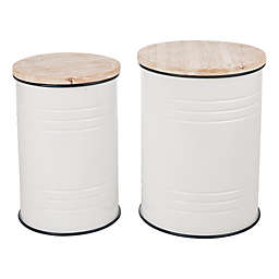 Glitzhome® Metal Storage Drums with Solid Wood Lids in White (Set of 2)