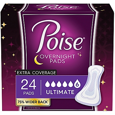 Poise Pads&reg; 24-Count Ultimate Absorbency Extra Coverage Overnight Incontinence Pads. View a larger version of this product image.