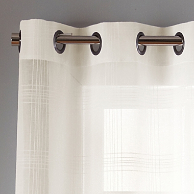 Simply Essential&trade; Plaid 84-Inch Grommet Sheer Curtain Panels in Egret Taupe (Set of 2). View a larger version of this product image.