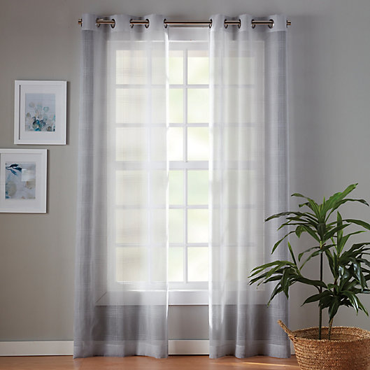 Alternate image 1 for Simply Essential™ Plaid 63-Inch Sheer Curtain Panels in Micro Chip Grey (Set of 2)