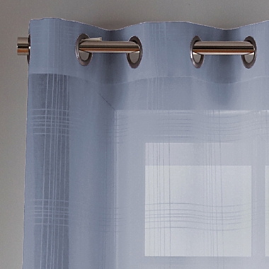 Simply Essential&trade; Plaid 63-Inch Grommet Sheer Curtain Panels in Tempest Navy (Set of 2). View a larger version of this product image.