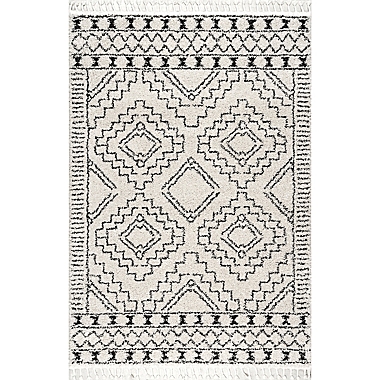 nuLOOM Vasiliki Moroccan Tribal Tassel 10&#39; x 13&#39; Area Rug in Off White. View a larger version of this product image.