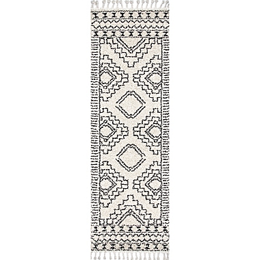 nuLOOM Vasiliki Moroccan Tribal Tassel 3&#39; x 10&#39; Runner in Off White. View a larger version of this product image.
