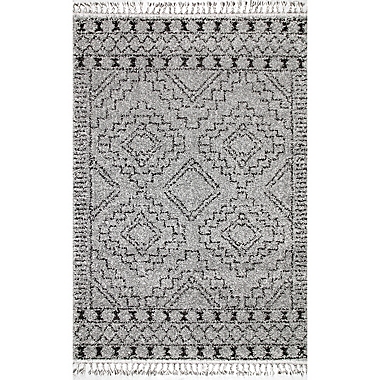 nuLOOM Vasiliki Moroccan Tribal Tassel 9&#39; x 12&#39; Area Rug in Grey. View a larger version of this product image.