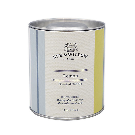 Alternate image 1 for Bee & Willow™ Lemon 11 oz. Tin Candle with Linen Stripe Design