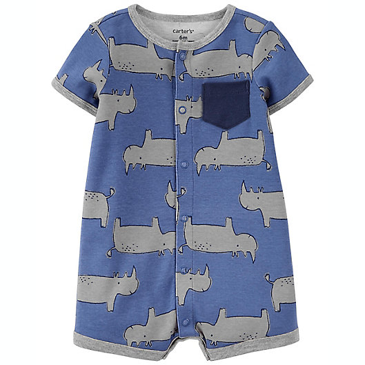 Alternate image 1 for carter's® Rhino Snap-Front Romper in Blue