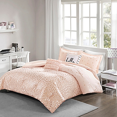 Intelligent Design Zoey Metallic Triangle 5-Piece King/Cal King Comforter Set in Blush/Gold. View a larger version of this product image.