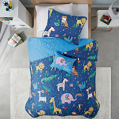 Mi Zone Kids Rainbow Animals 4-Piece Reversible Full/Queen Coverlet Set. View a larger version of this product image.