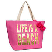 Magid &quot;Life Is A Beach&quot; Insulated Straw Beach Tote in Fuschia