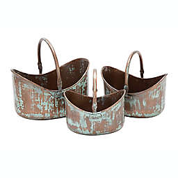 Ridge Road Décor Rustic Metal Basket Planters in Copper (Set of 3)