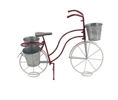 23" Eclectic Tin Novelty Bicycle Plant Stand Red/Gray - Olivia & May: Vintage Style, Weather-Resistant, Indoor/Outdoor Display