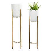Ridge Road D&eacute;cor Standing Metal Planters in Speckled White/Gold (Set of 2)