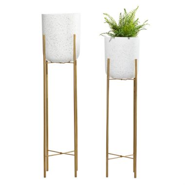 Ridge Road D&eacute;cor Standing 46-Inch Metal Planters in Speckled White/Gold (Set of 2). View a larger version of this product image.
