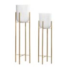 Alternate image 2 for Ridge Road D&eacute;cor Standing Metal Planters in Speckled White/Gold (Set of 2)