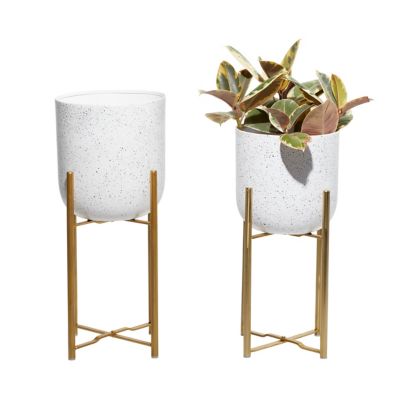 Set of 2 Short Metal Planters Gold/Speckled White - Olivia &#38; May