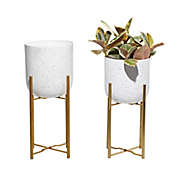 Ridge Road D&eacute;cor Standing 22-Inch Metal Planters in Speckled White/Gold (Set of 2)