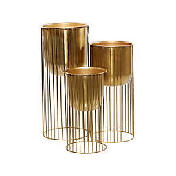 Ridge Road Décor Contemporary Round Metal Planters in Gold (Set of 3)