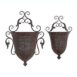 Ridge Road Décor Traditional Metal Wall Planters in Brown (Set of 2)