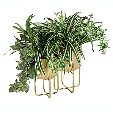 Ridge Road Decor 2-Piece Contemporary Round Metal Planter Set in Gold. View a larger version of this product image.