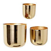 Ridge Road Decor Contemporary Metal Wall Planters in Gold (Set of 3)