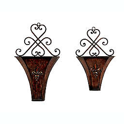 Ridge Road Décor Traditional Iron Wall Planters in Brown (Set of 2)