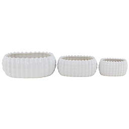 Ridge Road Décor Modern Round Ceramic Planters with Vertical Ribbing in White (Set of 3)