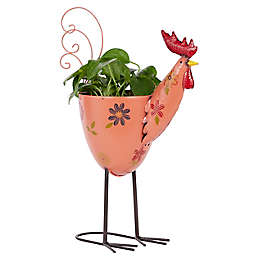 Ridge Road Décor Eclectic Iron Rooster Planter in Pink