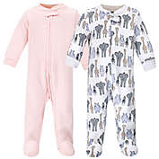 Hudson Baby&reg; 2-Pack Quilted Pink Safari Sleep &#39;N Play Footed Pajamas