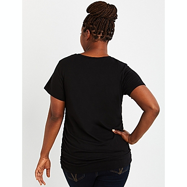 Motherhood Maternity&reg; 1X V-Neck Side Ruched Maternity Tee in Black. View a larger version of this product image.