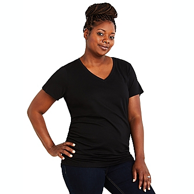 Motherhood Maternity&reg; 3X V-Neck Side Ruched Maternity Tee in Black. View a larger version of this product image.