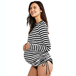Motherhood Maternity® Medium Striped Swim Top in Black/White