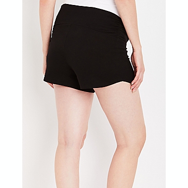 Motherhood Maternity&reg; Medium Ruched Waist Maternity Sleep Shorts in Black. View a larger version of this product image.