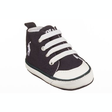 Ralph Lauren Layette Size 6-9M Canvas Lace Up Hi Top Sneaker in Navy |  buybuy BABY