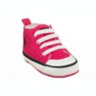 Alternate image 0 for Ralph Lauren Layette Size 0-6W Canvas Lace Up Hi Top Sneaker in Pink