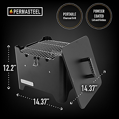 Permasteel 14.37-Inch Square Portable Charcoal Grill in Black. View a larger version of this product image.
