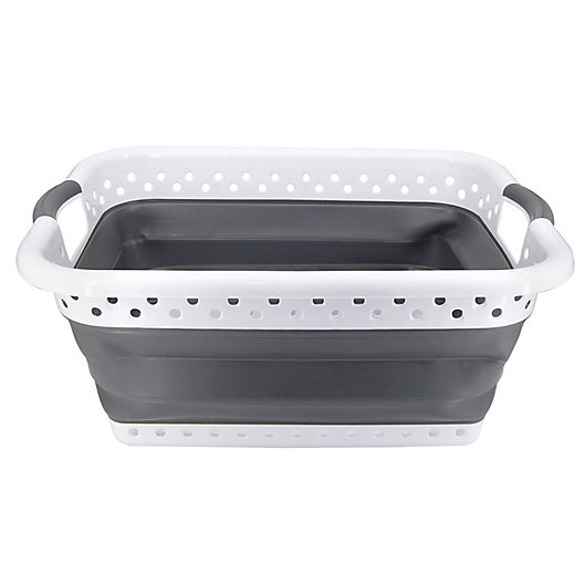 Alternate image 1 for Squared Away™ Collapsible Laundry Basket in White/Grey