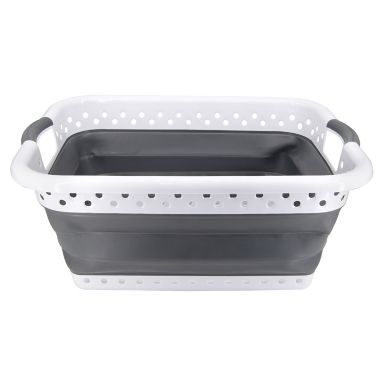 Squared Away&trade; Collapsible Laundry Basket in White/Grey. View a larger version of this product image.