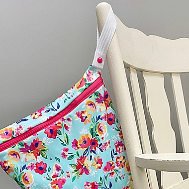 smart bottoms&reg; Aqua Floral On-The-Go Wet Bag in Blue. View a larger version of this product image.