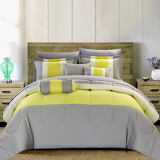 Alternate image 1 for Chic Home Sebastian 10-Piece Queen Comforter Set in Yellow