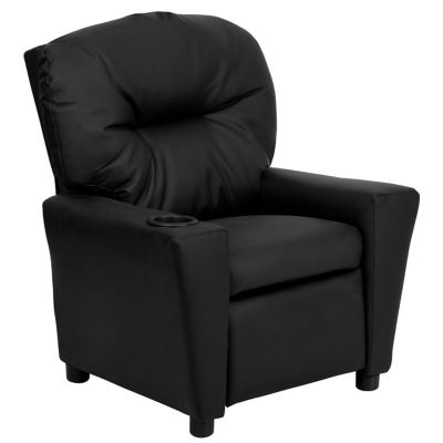 Flash Furniture Leather Kids Recliner with Cup Holder in Black