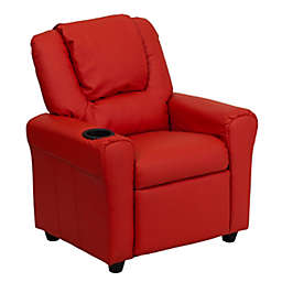 Flash Furniture Vinyl Recliner with Headrest and Cup Holder in Red
