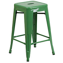 Flash Furniture 24-Inch Backless Metal Stool with Square Seat in Green