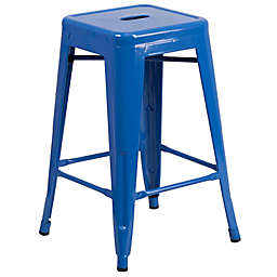 Flash Furniture 24-Inch Backless Metal Stool with Square Seat in Blue