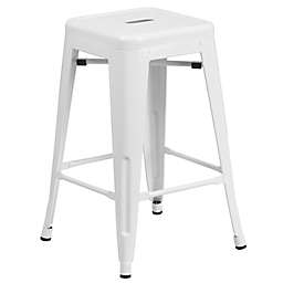 Flash Furniture 24-Inch Backless Metal Stool with Square Seat in White