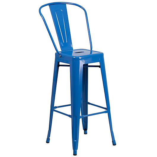 Alternate image 1 for Flash Furniture Metal Bar Stool with Back in Blue