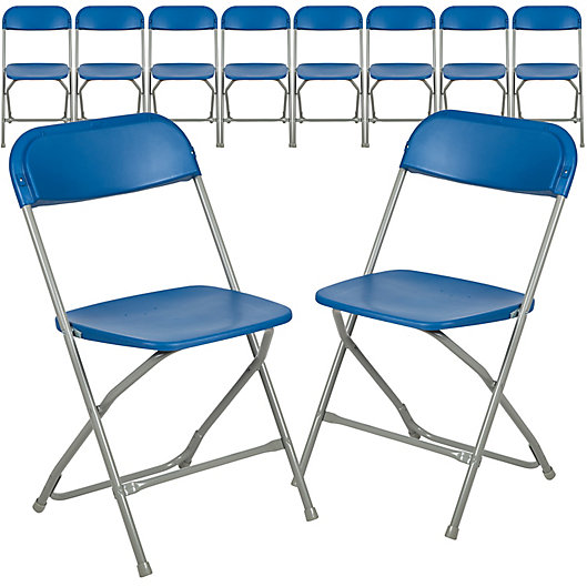 Alternate image 1 for Flash Furniture Plastic Folding Chairs in Blue (Set of 10)